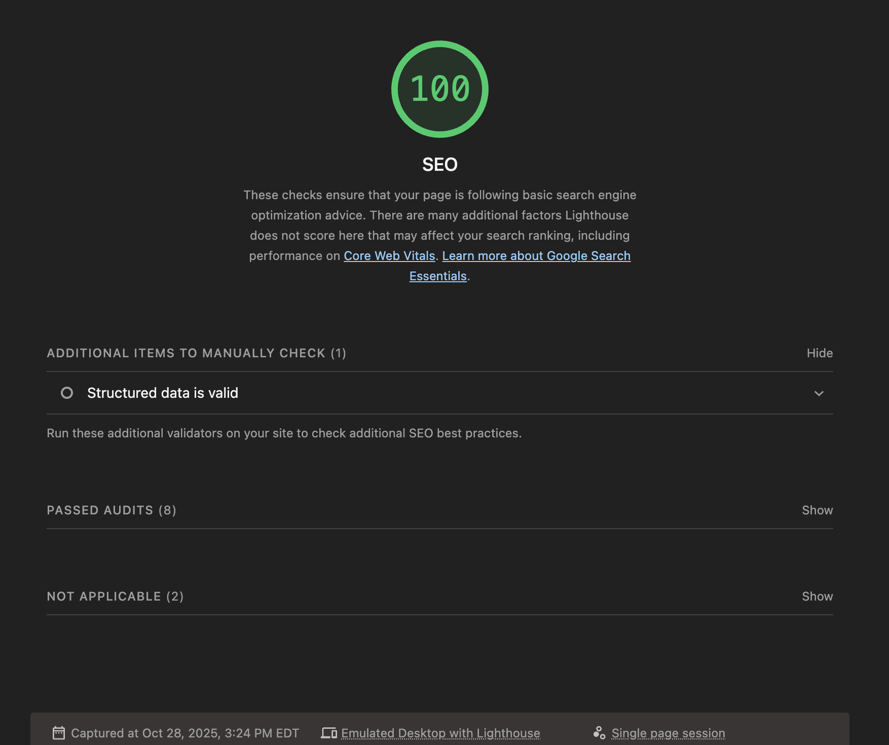 Lighthouse overall category scores for mobile.